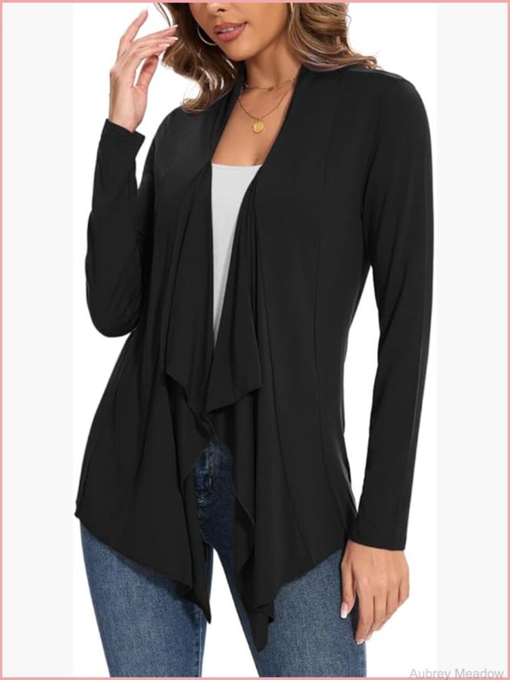 Casual Flowy Draped Open Front Cardigan Soft Cover Up Shrug